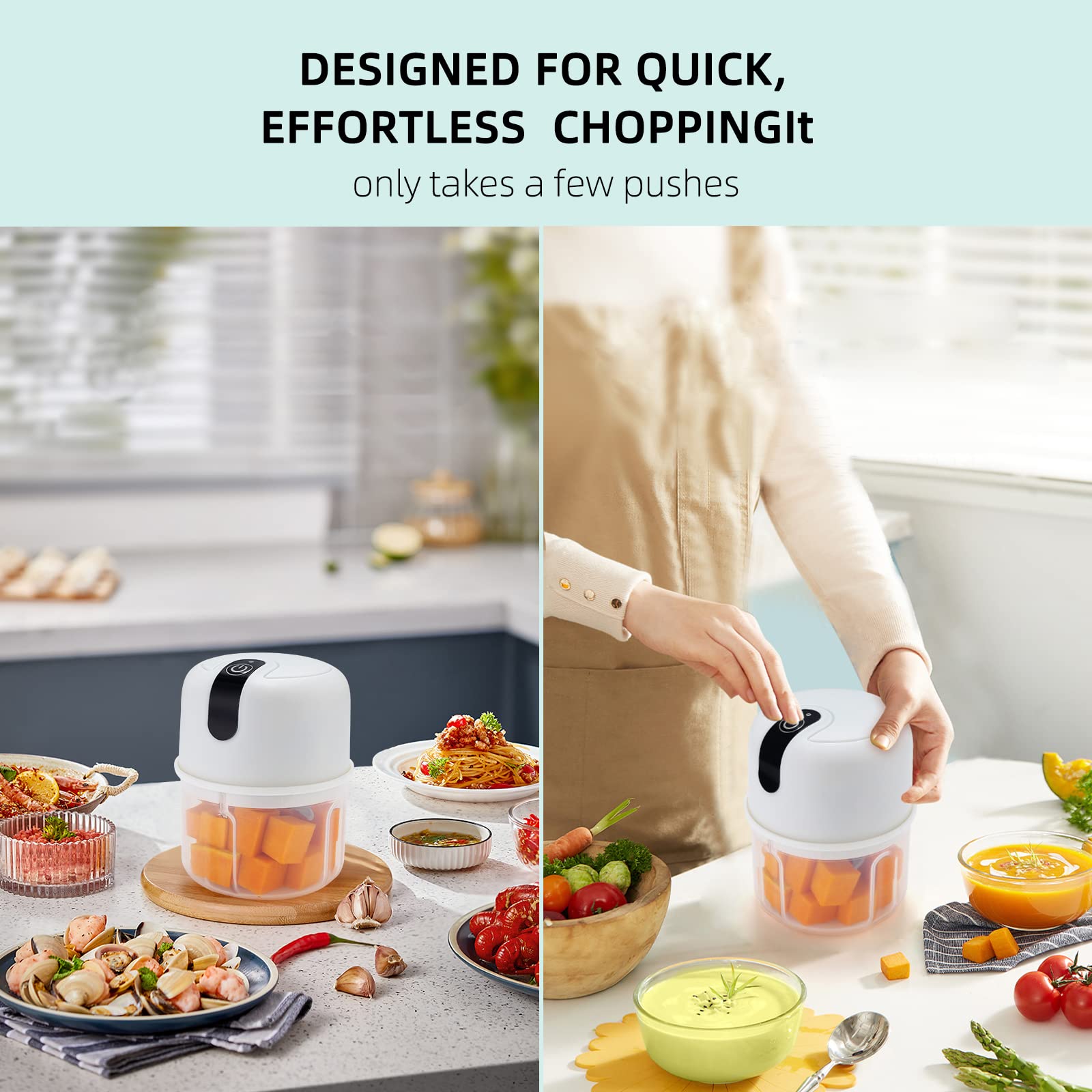 TRULEGANCE™ Mini Electric Garlic Chopper Food Processor, Garlic Electric Grinder Onion Chopper, Blender to Vegetable, Wireless Garlic Mincer Tool for Ginger, Chili, Fruit, Meat, etc