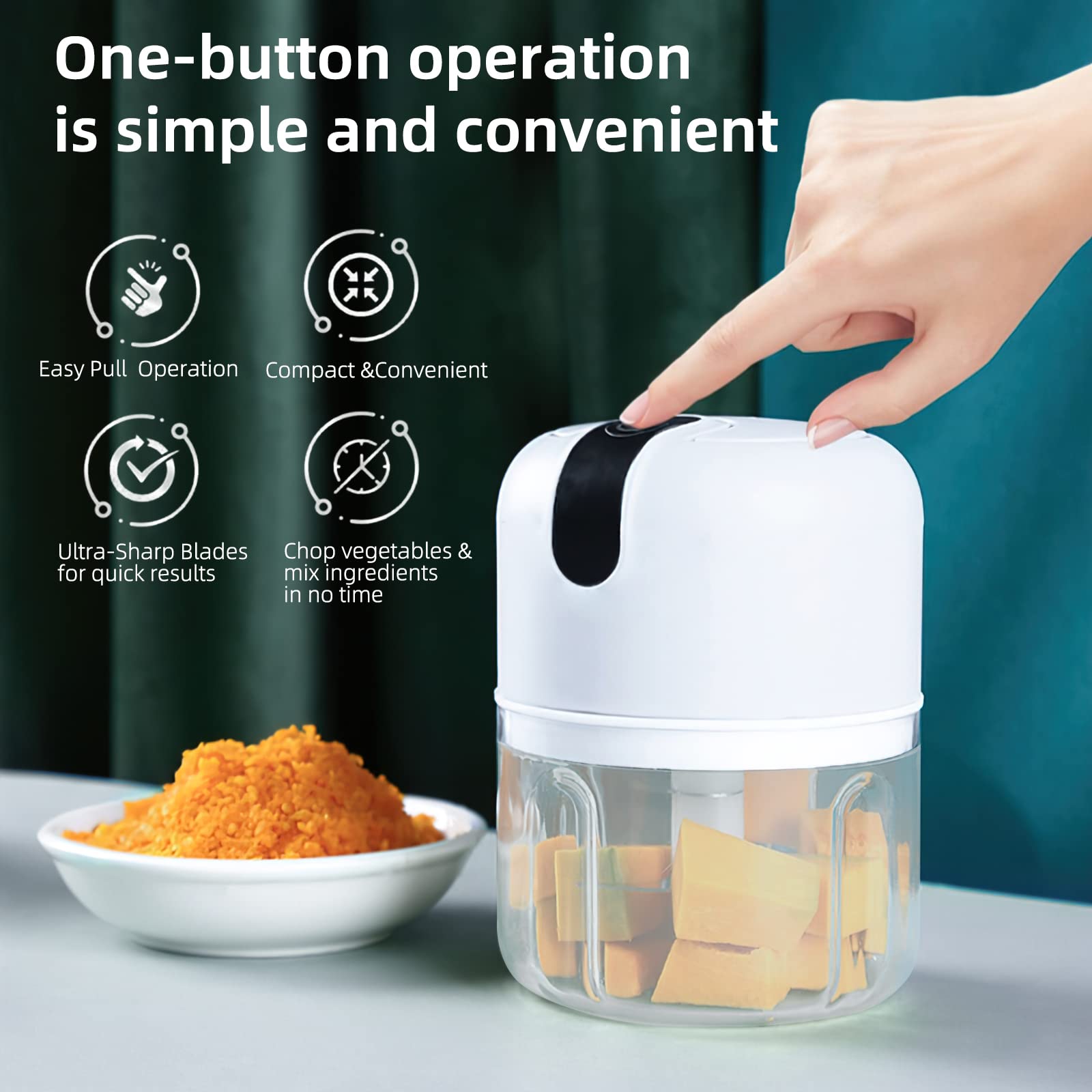 TRULEGANCE™ Mini Electric Garlic Chopper Food Processor, Garlic Electric Grinder Onion Chopper, Blender to Vegetable, Wireless Garlic Mincer Tool for Ginger, Chili, Fruit, Meat, etc