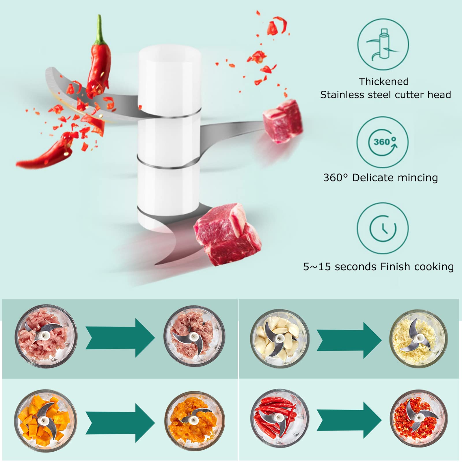 TRULEGANCE™ Mini Electric Garlic Chopper Food Processor, Garlic Electric Grinder Onion Chopper, Blender to Vegetable, Wireless Garlic Mincer Tool for Ginger, Chili, Fruit, Meat, etc