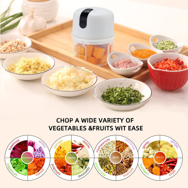 TRULEGANCE™ Mini Electric Garlic Chopper Food Processor, Garlic Electric Grinder Onion Chopper, Blender to Vegetable, Wireless Garlic Mincer Tool for Ginger, Chili, Fruit, Meat, etc